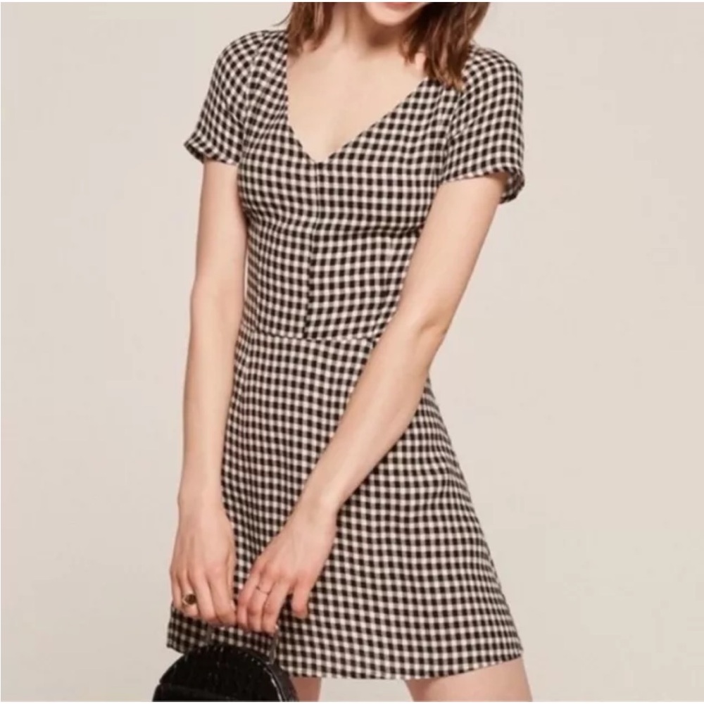 Reformation Raleigh Checkered Gingham Mini Dress Size 4 Black And White $198